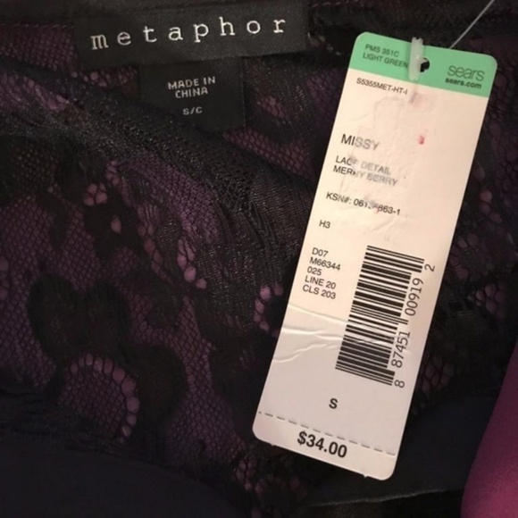 Metaphor S Purple Button Down Black Lace Trim Top - Picture 6 of 6